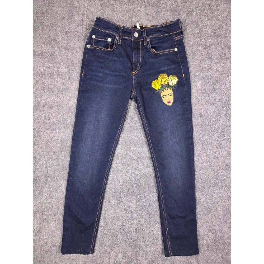 Rag & Bone Cate Ankle‎ Skinny Jeans Womens 25 Blue Carmen Rose Embroidery